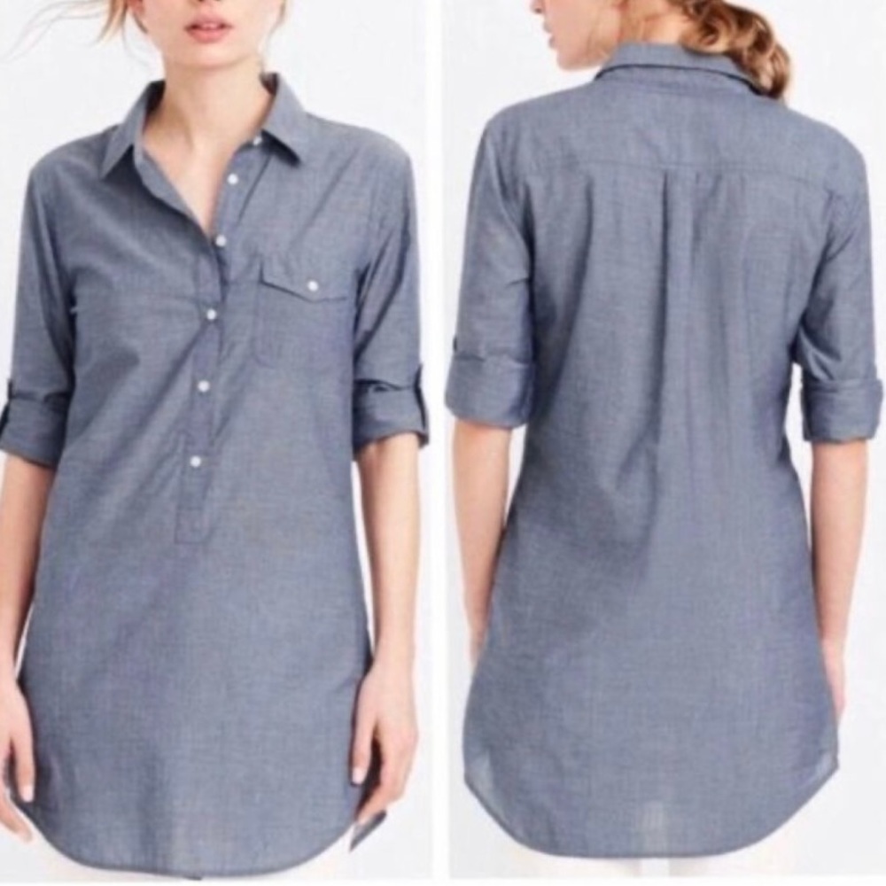 J. Crew size Large Chambray Adjustable Long Tab Sleeve Tunic